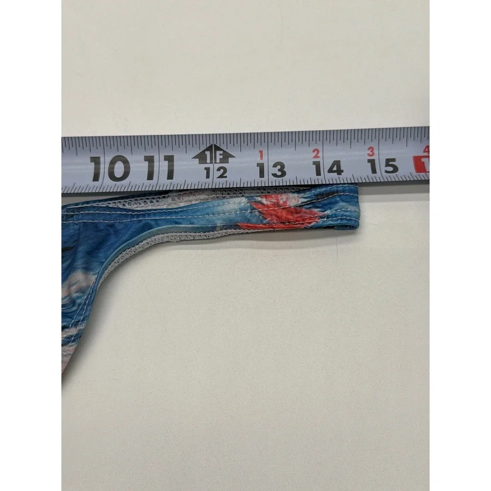 Mens Abstract Floral Print Low Rise Pouch Thong Underwear Blue Red White